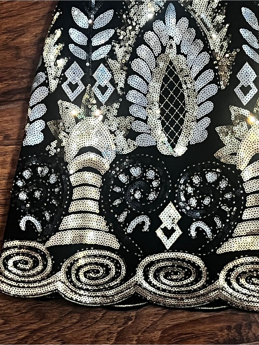VICI Black Mini Skirt with Silver & Gold Sequins Stretch SZ L - Picture 6 of 16